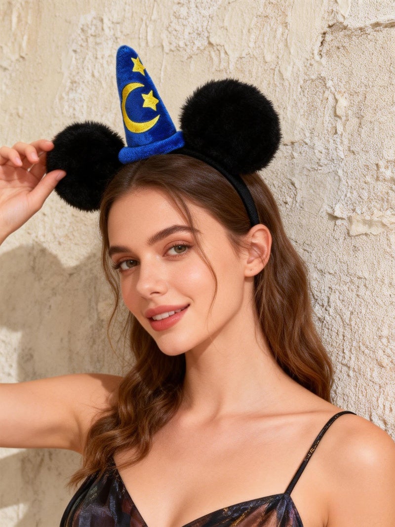 A Miaow Horn Flower Headpiece Black Mouse Ears Headband MM Butterfly Hair Hoop Halloween Park Women Adults Costume Photo Shoot (Yellow Moon Stars) - Image 2